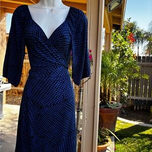 BCBGeneration Blue Wrap Sheath Dress with Sweetheart Neckline